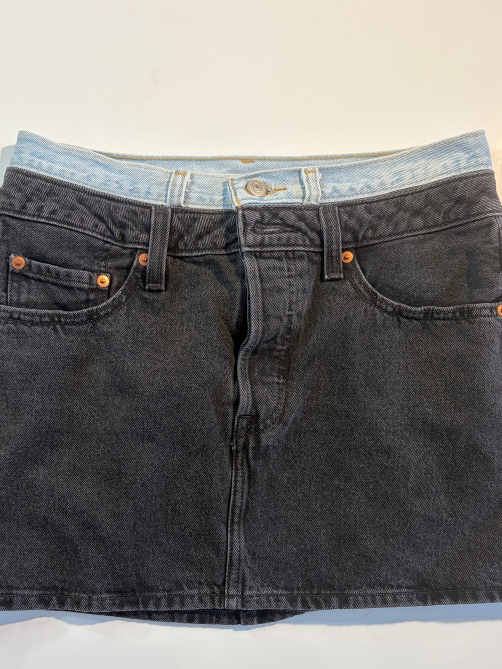 Levi Two-Tone Denim Mini Skirt (Black/Light Wash) Size 28